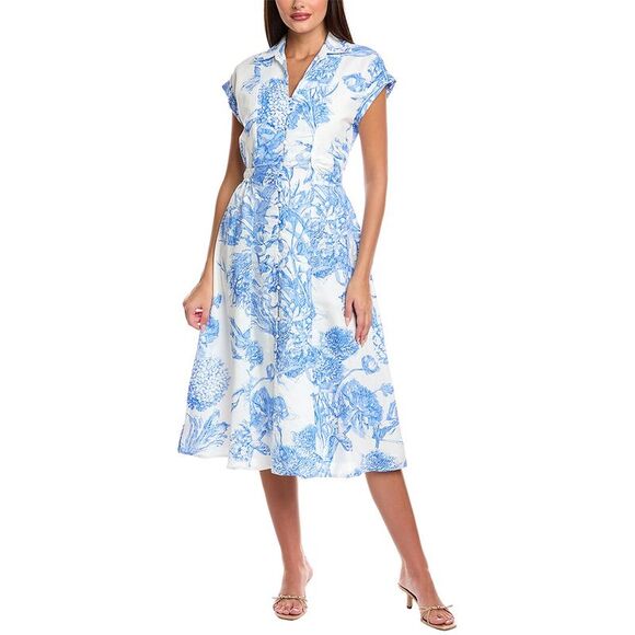 T Tahari Womens  Button Linen-Blend Dress, White - Picture 1 of 3